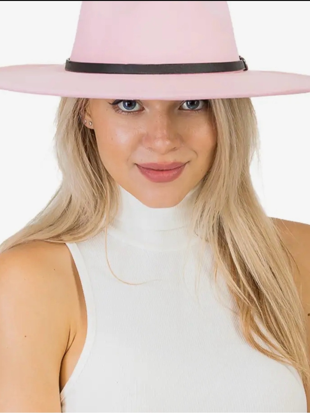 Premium Two Tone Wide Brim Pink Hat With Belt